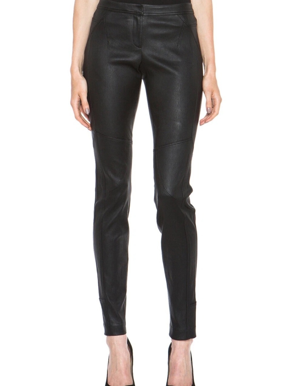 Diane Von Furstenberg Black Liberty 100% Leather Moto Biker Grunge Skinny Pants